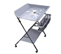 Cambiador de bebé plegable, con ruedas, cambiador, cinturón de seguridad y compartimentos, cambiador móvil con escala de altura para bebés de menos de 25 kg o de 0 a 1 año, 63 x 80 cm (gris)