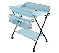Cambiador de pañales plegable,Cómoda cambiador plegable para bebé,cambiador con estantes de almacenamiento, espacio de almacenamiento+cierre de seguridad, diseño de jirafa. (azul cielo)