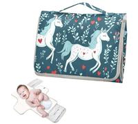 Cambiador de pañales reutilizable con bolsillo para pañuelos de dibujos animados lindos unicornios blancos de San Valentín amor bebé cambiador portátil con almohada integrada cambiador de pa?ales para