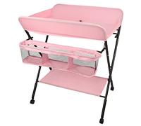 Cambiador, mesa cambiador y bañera para bebé, mesa cambiador plegable y portátil para bebé con 4 ruedas, con cesta de almacenamiento al lado, carga máxima de 25 kg (rosa)