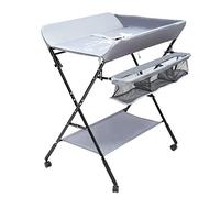 Cambiador móvil, cambiador para bañera, cambiador plegable con ruedas, 3 compartimentos, cambiador para bebés de hasta 12 meses, resistente al agua y altura ajustable, estable