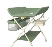 Cambiador móvil - Plano de cambio para bebé - Plegable, altura ajustable, cesta de almacenamiento, estantería, rueda bloqueable, 75 x 68 x 83 - 91 cm, verde