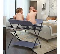 Cambiador plegable, color gris, cómoda cambiadora con cesta y superficie de almacenamiento, cambiador compacto que ahorra espacio y estable, niños pequeños de hasta 12 meses