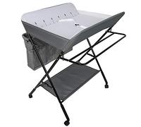 Cambiador plegable con cesta de almacenamiento, para el recién nacido, cambio de ropa y pañales, cambiador portátil con 4 ruedas, altura ajustable, 25 kg máx. (80 x 63 x 93 - 99 cm, gris)