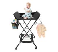 Cambiador plegable para bebé, cambiador plegable, cambiador, cambiador con cinturón de seguridad, estantería para cambiar pañales con estante impermeable con cesta de almacenamiento, altura ajustable