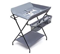 Cambiador plegable para bebé con cambiador, cinturón de seguridad y compartimentos, cambiador con escala de altura para bebés de menos de 15 kg o de 0 a 1 año, 63 x 80 cm (gris)