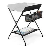Cambiador plegable para bebé recién nacidos, mesa de cambio de pañales, cambiador con bañera para bebé 2 en 1, cambiador portátil (79 * 55,5 * 96cm-blanco roto)