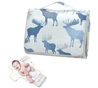 Cambiador reutilizable con bolsillo para pañuelos, animales de granja, alce, azul, impermeable, cambiador con almohada integrada cambiador de pa?ales para bebes