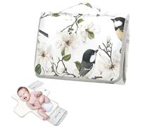Cambiador reutilizable con bolsillo para pañuelos, con tapa negra, pájaros, blanco, portátil, cambiador de bebé, para mamás, papás, cambiadores de pa?ales para bebés