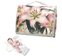 Cambiador reutilizable con bolsillo para pañuelos, feliz Pascua, flores de lirio rosa, cambiador de pañales portátil con almohada incorporada cambiador de pa?ales para bebes