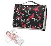 Cambiador reutilizable con bolsillo para pañuelos, hada, mariposa, rojo, negro, cambiador portátil con almohada incorporada, cambiadores de pa?ales para bebes