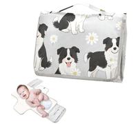 Cambiador reutilizable para bebé con bolsillo de pañuelos, borde de dibujos animados, collie, color gris, cambiador con almohada incorporada, cambiadores de pa?ales para bebés