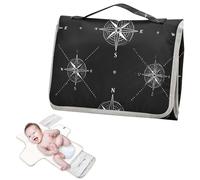 Cambiador reutilizable para bebé con bolsillo de pañuelos, brújulas estilo gótico, cambiador de pañales en blanco y negro, almohadilla de viaje con almohada incorporada cambiadores de pa?ales para