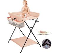 Cambiador y bañera 2 en 1 para bebé, de 0 a 12 meses (hasta 25 kg), cambiador plegable y portátil, con 4 ruedas, 80 x 66 x 98 cm (rosa)