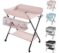 Cambiadores, cambiador y bañera 2 en 1 para bebé, desde el nacimiento hasta los 12 meses (hasta 25kg), mesa cambiador plegable y portátil para bebés con 4 ruedas (rosa)