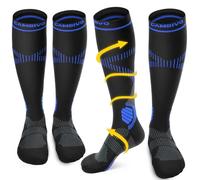 CAMBIVO Medias de Compresión Mujer Hombre 2 Pares, Calcetines Compresion 15-20 mmHg, Medias de Compresion Varices, Calcetines Altos, para Deporte, Running, Avion, Ciclismo, Senderismo, Enfermera