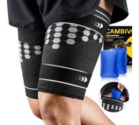 CAMBIVO Musleras Compresion Hombre Mujer x2, Muslera Compresión Ajustable, Musleras Elásticas Deportiva, con Paquete de Gel Frio/Caliente, para Calambres Musculares, Cuádriceps, Isquiotibiales