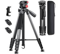 CAMBOFOTO 72" Camera Tripod, Professional Aluminum Tripod Stand for Mirrorless Camera/DSLR/Cell Phone/Camcorder/GoPro, with Phone Holder and Travel Bag (Light Black)