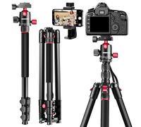 CAMBOFOTO Trípode de cámara profesional de 188 cm, trípode portátil de 188 cm, monopié de 191 cm, cabezal de bola intercambiable de 360 grados, trípode de aluminio con placa de liberación rápida de 1
