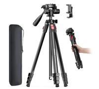 CAMBOFOTO Trípode ligero para cámara de 68 pulgadas, trípode de aluminio compacto portátil de viaje para DSLR/SLR, compatible con Canon/Nikon/teléfono (soporta 9 libras, pesa 2.5 libras), color negro