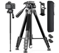 CAMBOFOTO Trípode para cámara de 186 cm y monopié, trípode profesional de aluminio para cámaras DSLR/cámaras sin espejo/teléfonos móviles/videocámaras, con soporte para teléfono móvil/bolsa de viaje