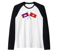 Camboya Vietnam Banderas Cruzadas Vietnamita Camboyana Camiseta Manga Raglan