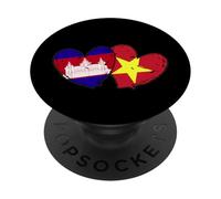 Camboya Vietnam Corazón Banderas Camboyano Vietnamita Amor Orgullo PopSockets PopGrip Adhesivo