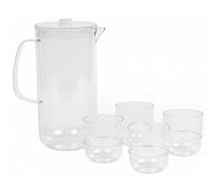 CAMBRIDGE CM07658EU7 Fete Drinking Tumblers & Serving Jug, Stackable, Easy Store Design, 5 Piece Set, BPA Free Plastic Cups and Pitcher for Outdoor Use, Parties, Holiday Homes & Picnics, Clear