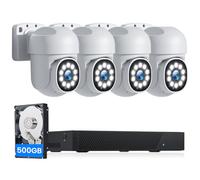 CAMCAMP 5MP Sistema de Cámara de Seguridad, 4pcs Cámaras Domo PoE Cableadas con 8CH NVR y 500GB HDD para Grabación 24-7, Seguimiento Automático, Visión Nocturna Color 30M, Foco y Sirena, IP65
