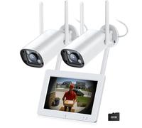 CAMCAMP Cámara de vigilancia exterior con monitor - 2K 3 MP Outdoor sin WiFi Cámara con tarjeta de 32 GB 7 pulgadas Touch Wifi NVR pantalla de visión nocturna de color, control de movimiento AI,