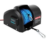 Camco TRAC-Outdoor Products Fisherman 25-G3 - Cabrestante de Anclaje eléctrico - Anclajes de hasta 25 Libras - Incluye 100 pies de Cuerda de Anclaje preenrollada con Uso (69002), Color Negro