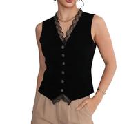 CAMDOM Corsé de terciopelo gótico victoriano steampunk, chaleco vintage con botones frontales y cuello en V para mujer, Negro, S