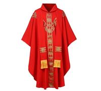 CAMDOM Robes de clergé pour hommes Chasuble prêtre Vêtement catholique Tenue d'église Père Pape Messe avec étole à glands, rojo, Talla única