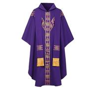 CAMDOM Robes de clergé pour hommes Chasuble prêtre Vêtement catholique Tenue d'église Père Pape Messe avec étole à glands, violeta, Talla única