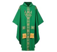 CAMDOM Robes de clergé pour hommes Chasuble prêtre Vêtement catholique Tenue d'église Père Pape Messe avec étole à glands, Verde, Talla única