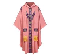 CAMDOM Robes de clergé pour hommes Chasuble prêtre Vêtement catholique Tenue d'église Père Pape Messe avec étole à glands, Rosa, Talla única