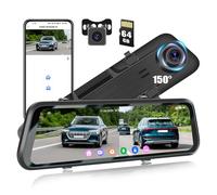 CAMECHO 12" Espejo Dashcam 4K Doble Espejo Retrovisor GPS Cámara de Coche con Cámara de Trasera y 64GB TF Tarjeta con HD Pantalla Táctil WiFi BSD ADAS G-Sensor 150 Grados Gran Angular Visión Nocturna
