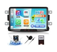 CAMECHO 2+64G 8 Pulgadas Android 13 Autorradio para Renault Dacia Duster Sandero Dokker Logan, Wireless Carplay Android Auto Bluetooth HD Táctil Radio con GPS WiFi HiFi FM Mirror Link +Cámara Trasera