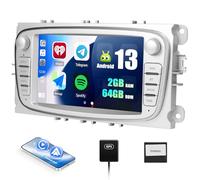 CAMECHO 2+64G Android 13 Radio Coche para Ford Focus MK2 Mondeo Cmax Galaxy Smax Kuga con Carplay&Android Auto, 7 Pulgadas Pantalla Táctil con WiFi/GPS/Bluetooth/RDS/FM(Silber)