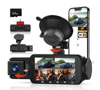CAMECHO 4 Lens 2K/1080P Mini Dash CAM, 4 Canales de Vigilancia de Movimiento con Pantalla de 3", WiFi y GPS, ADAS, Super Visión Nocturna, Grabación en Bucle, Aparcamiento 24 Horas + 64GB TF Tarjeta