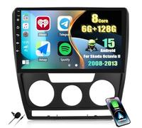 CAMECHO 6+128G 8-Núcleo 10" Autorradio para Skoda Octavia II 2008-2013 | Android 15 Inalámbrico Carplay Android Auto Bluetooth Radio con WiFi GPS FM/RDS Mirror Link +HD Pantalla Táctil