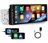 CAMECHO Autoradio 1 DIN CarPlay con 6.9 Pulgadas Pantalla Android Auto Radio Táctil Display con Bluetooth Mirror Link FM Radio 3 USB Ports SWC Micrófono Externo