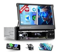 CAMECHO Autoradio 1 DIN con Carplay Inalámbrico, 7 Pulgadas Bluetooth Radio Manual Pantalla Extensible con Android Auto Mirror Link FM/Am RDS Control del Volante USB/AUX +Cámara Trasera