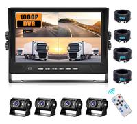 CAMECHO Cámara de Marcha Atrás Kit,9'' TFT Monitor con DVR Camara Coche Vigilanci 4 Divisiones Camaras,Impermeable Visión Nocturna Camara Trasera de Coche para Autobuses/Camiones/RV/Caravanas 12V-35V