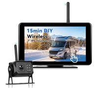 CAMECHO Cámara Marcha Atras Inalámbrica Kit, 7" HD Monitor de Marcha Atrás con Vigilancia de Ángulos Muertos, 1080P Camara Trasera Visión Nocturna Impermeable 68 para Coche/Autobús/Camión/12V-24V