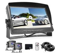 CAMECHO Camara Trasera de Coche Kit, 9 Pulgadas 4 Divisiones, con 2 x 10M Cables y 2 x Impermeable IP69 Visión Nocturna Cámara Trasera+DVR para Camiones de Remolque/Furgonetas/Camiones/vehículos