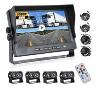 CAMECHO Camara Trasera de Coche Kit con DVR, 9 Pulgadas 4 Divisiones, con 2x10M+2x20M Cables y 4xImpermeable IP69 Visión Nocturna Cámara Trasera para Camiones de Remolque/Furgonetas/Camiones