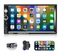 CAMECHO Car Radio 2 DIN con Pantalla, 7 Pulgadas Double DIN Touch Radio con Mirror Link Bluetooth Manos Libres FM Radio AUX USB Control de Volante Botón de 7 Colores+Cámara de Reversa