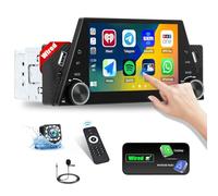 CAMECHO Carpaly 1 DIN Radio de Coche con CarPlay y Android Auto y Mirror Link, MP5 de Pantalla táctil de 5 Pulgadas con Bluetooth Radio FM EQ USB Control del Volante + Cámara de visión Trasera + Mic