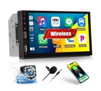 CAMECHO Doble DIN Radio con Inalámbrico Carplay, 7 Pulgadas Android Auto Radio Pantalla Táctil con Bluetooth FM Mirror Link Control de Volante AUX EQ Sound +Cámara de Visión Trasera